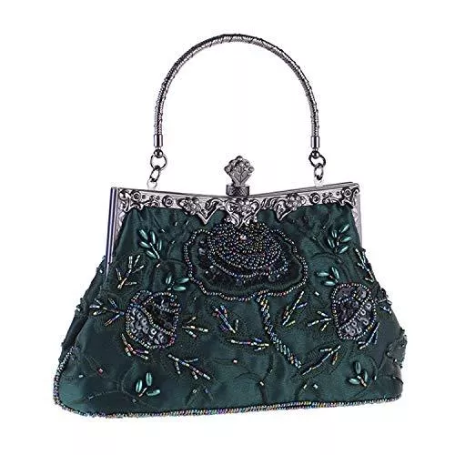 Jywmsc Taschen & Rucksäcke Jywmsc Damen Vintage Floral handgemachte Seed Bead Pailletten Clutch Geldbörse Hochzeit Abendtasche Party Prom Handtasche