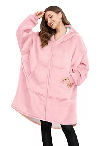 Tuitager Kapuzenpullover Oversize Hoodie Damen, Wearable Sweatshirt Blanket Flanell Hoodie Daman, Super Weiche und Bequem Deckenpullover, Riesen-Pullidecke Decke mit Ärmel und Riesiger Tasche für Männer, Frauen, Jugendliche