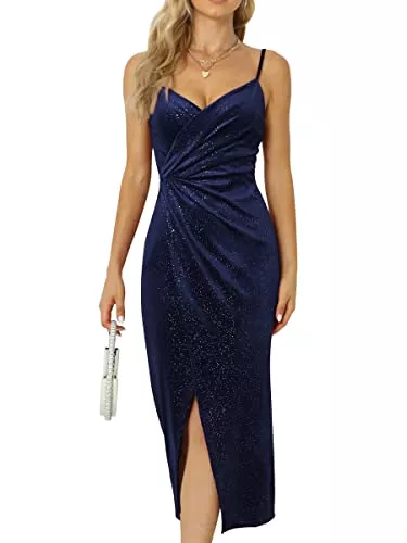 Missufeintl Party Missufeintl Damen Festlich Kleid Elegante Bodycon Partykleid Ärmelloses Spaghettiträger Cowl Abendkleid Kurz Geraffte Samtkleid