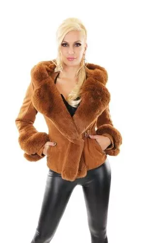 Zeralda Jacken Zeralda Damen Jacke Wildleder Optik Kunstfell Kapuze Puschel Plüsch gefüttert S M L XL