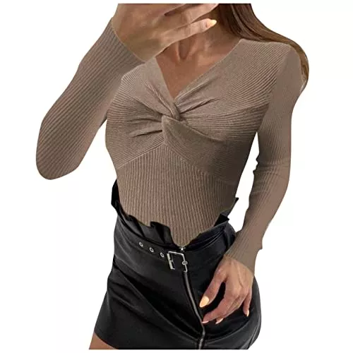 Yacyrtt Pullover & Strickmode Yacyrtt Pullis Woman Lauschig Tops Langen ärmeln Schönes Wickeln Tief geschnitten V-Ausschnitt Blusentop Für Damen Schlichte Yoga Gestricktes Dünn Herbst