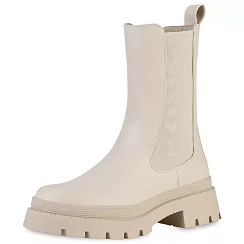 VAN HILL Stiefel VAN HILL Damen Klassische Stiefeletten mit Blockabsatz Plateau Vorne Profilsohle