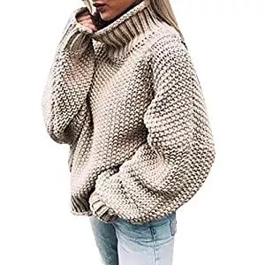 Generic Pullover & Strickmode Rollkragenpullover Damen, Strickpullover Damen Oversize Grobstrick-Pullover Damen Langarm Elegant Winterpullover Vintage Grobstrickpullover Oversize Sweatshirt Strickpulli Sweater LäSsig Outwear