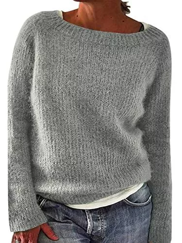 YYIDATON Pullover & Strickmode YYIDATON Damen Pullover Winter Basic Oversize Pullover Casual Langarm Rundhals Strickpullover Tops