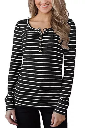 BesserBay Langarmshirts BesserBay Damen Langarmshirt mit Knöpfen Henley Shirt Lässige Tops Shirt Rundhalsausschnitt Herbst S-XXL
