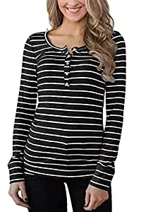 BesserBay Langarmshirts BesserBay Damen Langarmshirt mit Knöpfen Henley Shirt Lässige Tops Shirt Rundhalsausschnitt Herbst S-XXL