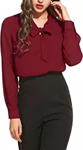Beyove Langarmblusen Beyove Damen Elegant Business Chiffonbluse Schluppenshirt T-Shirt mit Schleife V-Ausschnitt Einfarbig Tops