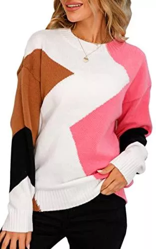 ASOMI Pullover & Strickmode ASOMI Pullover Damen Lässig Langarmshirt Strickpullover Lose Rundhals Sweatshirts Strickbluse mit Bunt Streifen