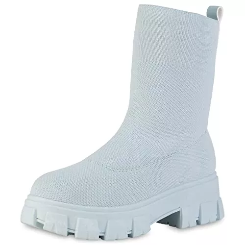 VAN HILL Stiefel VAN HILL Damen Stiefeletten Plateau Boots mit Blockabsatz Strick Profilsohle