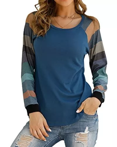 YYIDATON Langarmshirts YYIDATON Damen Langarmshirt Oberteile Rundhals Elegant Sweatshirt Color Block Langarm Pullover Top