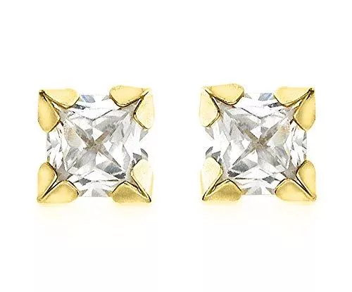 Carissima Gold Schmuck Carissima Gold Women's 9ct Yellow Gold 3mm Square Cubic Zirconia Stud Earrings