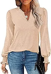 LKNBLIL Langarmblusen LKNBLIL Damen Kariert Bluse Langarm Elegant Oberteil Flowy Locker V-Ausschnitt Tunika Tops Hemd T-Shirt