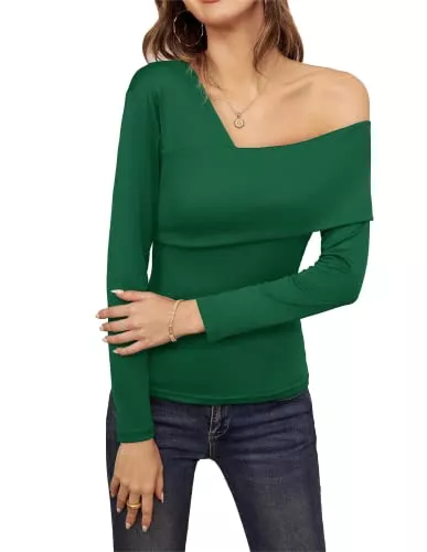 GRACE KARIN Pullover & Strickmode GRACE KARIN Damen Off Shoulder Tops Herbst Langarm Cross Slim Fit T-Shirts Bluse Party CL1330A22