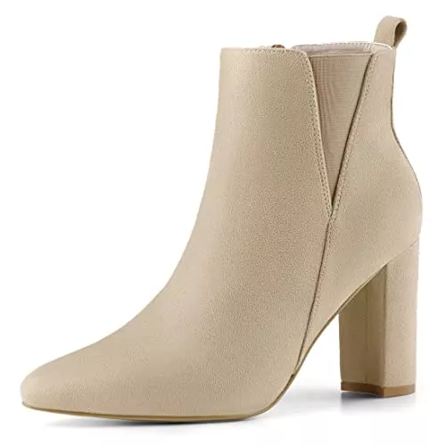 Allegra K Stiefel Allegra K Damen Spitze Blockabsatz Wildleder Stiefeletten Schuhe Chelsea Boots