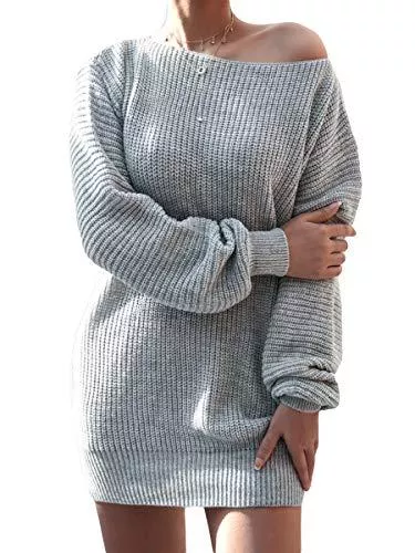 Avondii Pullover & Strickmode Avondii Damen Langarm Pullover One Shoulder Sweatshirt Schulterfrei Strickpullover