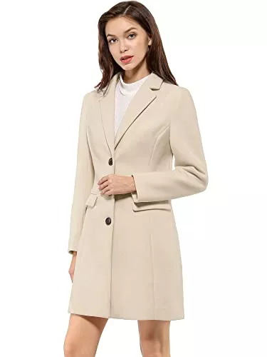 Allegra K Mäntel Allegra K Damen Langarm Kammgarn Knopfleiste Trenchcoat Mantel