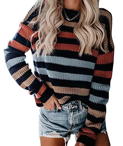 Lantch Pullover & Strickmode Lantch Damen Pullover Sweater Gestreift Strickpullover Casual Sweatshirt Pulli Elegant Jumper Oberteile