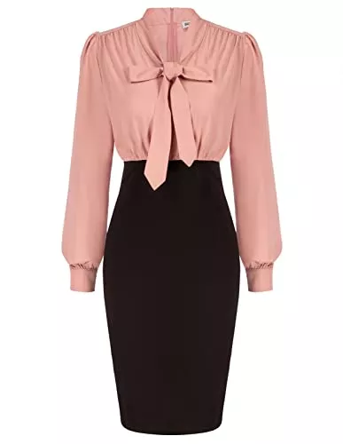 GRACE KARIN Cocktail GRACE KARIN Damen Bodycon Kleider Langärmeliges mit Leopardenmuster Bürokleid Elegant Daily Business OL Kleider