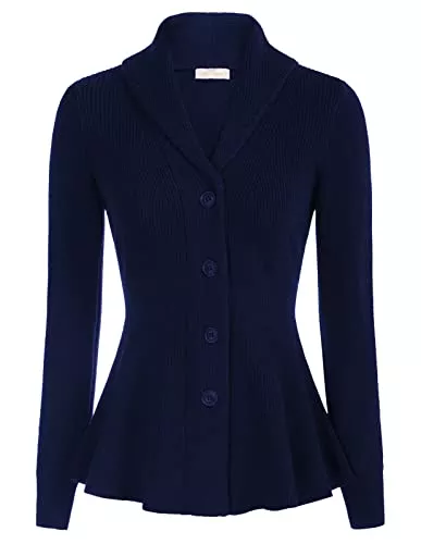 Belle Poque Strickjacken Belle Poque Damen Strickjacke Langarm Reverskragen Cardigan mit Rüschensaum Casual Strickmantel