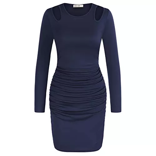 GRACE KARIN Cocktail GRACE KARIN Damen Bodycon Rundhals Langarm Bleistiftkleid Aushöhlen Pencil Kleid Etuikleid CocktailKleid CL1457A22LSQ