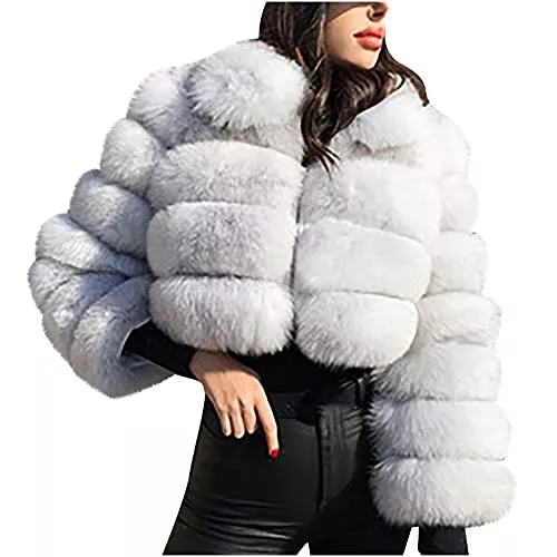 Yourumao Jacken Damen Warme Winterjacke Pelzjacke Kunstfell Modish Einfarbig Mantel Strickjacke Elegant Pelzig Vorne Offen Fellmantel Dicker Lässige Wintermantel Plüschjacke Kurze Langarm Cocktail Flauschjacke