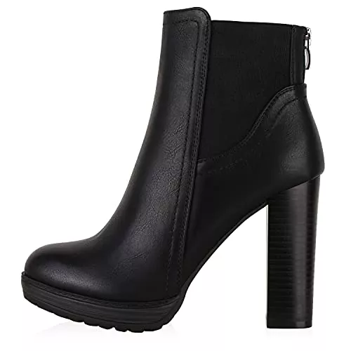 VAN HILL Stiefel VAN HILL Damen Stiefeletten Plateau Ankle Boots High Heels Boots Leicht Gefüttert mit Blockabsatz Zipper