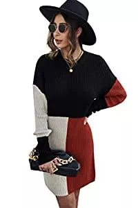 Supersun Freizeit Damen Colorblock Knit Sweater Dress