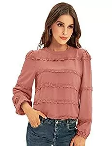 GRACE KARIN Langarmblusen GRACE KARIN Damen Sommer Tops elegant Rundhals T-Shirt Puffärmel Slim Fit Bluse Casual Oberteile