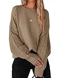 Bequemer Laden Pullover & Strickmode Bequemer Laden Damen Langarm Rundhals Pullover Sweater Zopfmuster Casual Oversize Dick Herbst Langarmshirt Sweatshirt Top