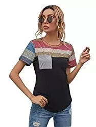 floerns T-Shirts Floerns Women's Casual Striped Colorblock Short Sleeve Round Neck Tee T Shirt Top Black XL