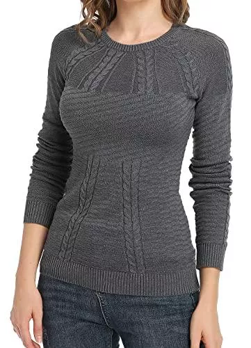 WUDODO Pullover & Strickmode WUDODO Damen Strickpullover Raglan Langarm Zopfpullover Grobstrick Rundhals Sweatshirt Slim Fit Top Leichtes Elegant Sweater Elastisch Herbst Winter