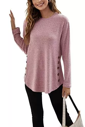 T1FE 1SFE Langarmshirts T1FE 1SFE Langarmshirt Damen mit Knöpfe Tshirt Langarm Lang Herbst Winter Oberteile
