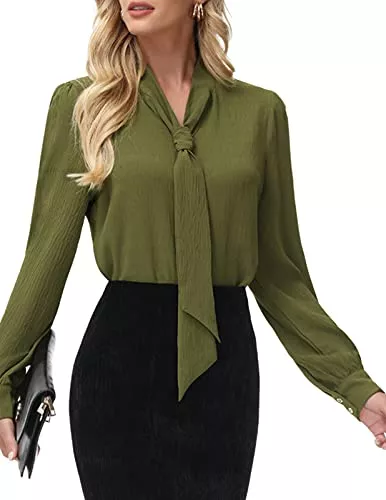 Kate Kasin Langarmblusen Kate Kasin Damen Fliege Langarm Bluse Schweizer Punkte Shirts Büro Tops