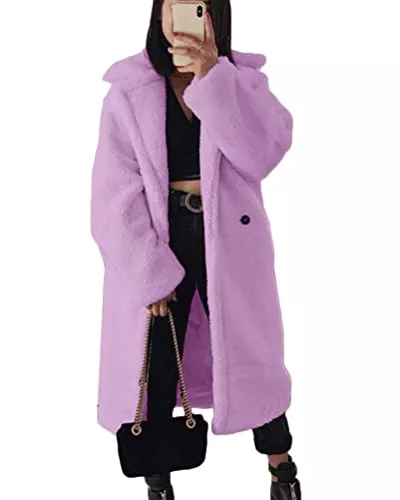 ORANDESIGNE Mäntel ORANDESIGNE Knöpfen Umlegekragen Langarm Oversize Dicke Lange Warmer Winterjacke Teddy Mantel Damen Revers Lange Coat