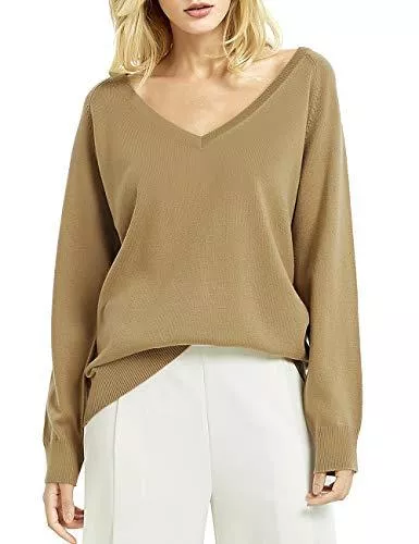 Kallspin Pullover & Strickmode Kallspin Damen Strickpullover Langarm V-Ausschnitt aus Kashmir Wollmischung