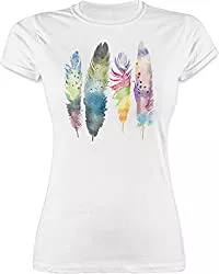 Shirtracer T-Shirts Shirtracer - Kunst &amp; Kreativität - Federn Wasserfarbe Watercolor Feathers - Tailliertes Tshirt für Damen und Frauen T-Shirt