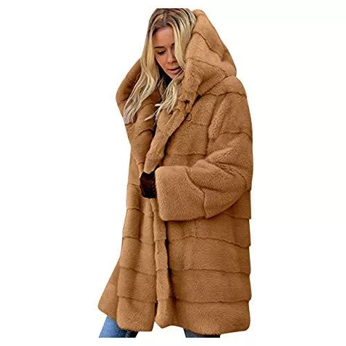 Generic Mäntel Generic Damen Oversize Winter Mantel Faux Fur Kunstfell Jacke Kunstpelz Warm Lange Pelzmantel Felljacke Flauschige Elegant Cardigan Parka Coat mit Kapuze
