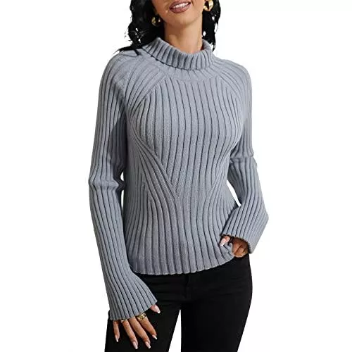 ZAFUL Pullover & Strickmode ZAFUL Damen Rollkragenpullover Elegant Strickpullover Gerippter Langarm Pulli für Herbst Winter (Blau,One Size)