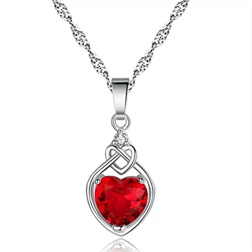 JGS Schmuck Kette Herz Halskette 925 Sterling Silber Rot Anhänger Schmuck Zirkonia Hochzeit 45CM Kettenlänge Geschenk