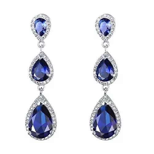 EVER FAITH Schmuck EVER FAITH Damen Zirkonia Hochzeit Braut 3 Teardrop lange baumeln Ohrringe klar Silber-Ton