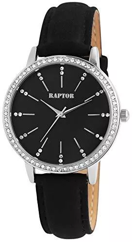Raptor Uhren Raptor Brilliance Damen-Uhr Echt Leder Armband Strass Glitzer Elegant Analog Quarz RA10176