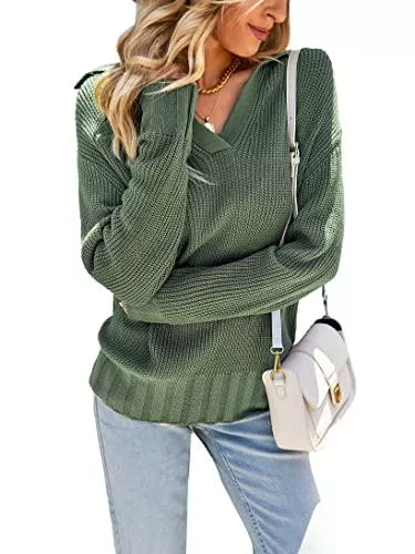 MOONSIROLI Pullover & Strickmode MOONSIROLI Pullover Damen lässig Langarm V-Ausschnitt Sweatshirts Sweater Tops Strickpullover Damen