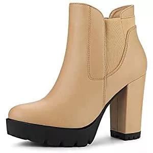 Allegra K Stiefel Allegra K Damen Chunky High Heel Plateau Reißverschluss Chelsea Boots, Braun (khaki), 37 EU