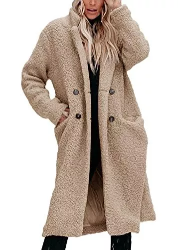 Onsoyours Mäntel Onsoyours Damen Winterjacke Revers Parka Elegant Trenchcoat Mantel Plüschjacke Plüschmantel Teddy Fleece Jacke Lang Cardigan Outwear Coat Übergangsjacke