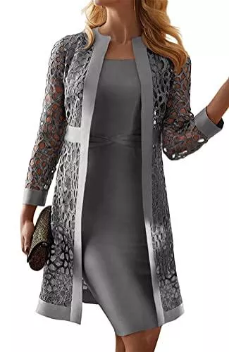 Onsoyours Cocktail Onsoyours Damen Hochzeitskleid Cocktailkleid Brautjungfernkleider Für Hochzeit Knielang Ärmellos Abendkleider mit Spitzen Jacke Vintage Tüll Boleros 2 Stück Ballkleid