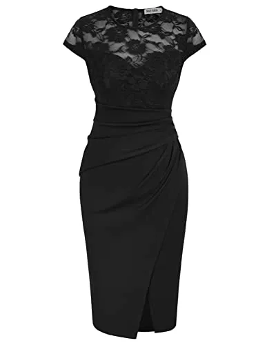 GRACE KARIN Cocktail GRACE KARIN Damen Rundhalsausschnitt Bleistiftkleid mit Spitzen Elegant Hochzeit Festlich Party Cocktail Brautjungfernkleider