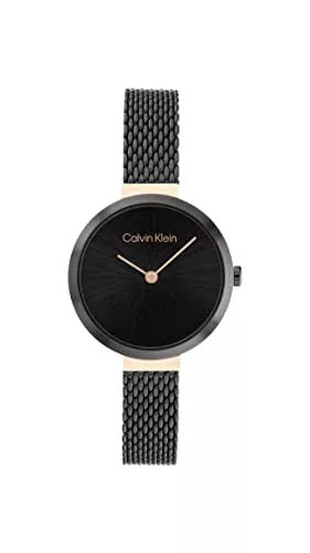 Calvin Klein Uhren Calvin Klein Analog Quarzuhr für Damen mit Schwarzes Edelstahl-Mesh-Gliederarmband - 25200084