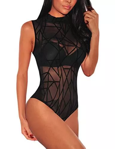 SEBOWEL Langarmblusen SEBOWEL Damen Body Sexy Sheer Mesh Langarm/Kurzarm Bodysuit Bluse Tops