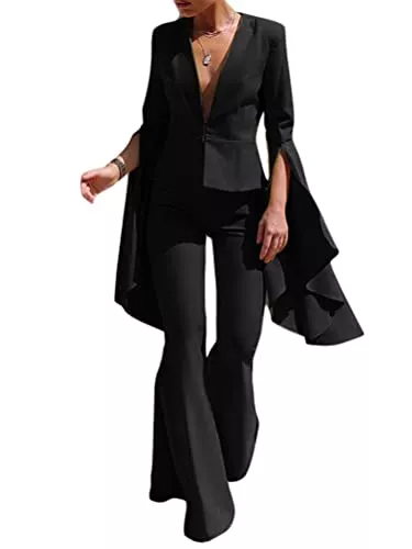 ORANDESIGNE Kostüme ORANDESIGNE Hosenanzug Damen Festlich Elegant Business Hosenanzüge 2 Teiler Abendrobe Outfit Set Langarm Anzugjacke und Anzughosen Zweiteilig Büro Slimfit Formal Modern Festlicher Casual Suit