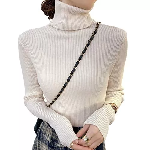 Sfit Pullover & Strickmode Sfit Damen Rollkragenpullover Basic Langarm Strickpullover Elastisch Gerippt Strickpulli Elegant Langarmshirt Casual Slim Fit Pulli für Herbst Winter